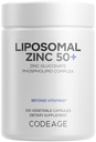 Codeage Lipomal Zinc Supplemen - 3 Bulan Supply - Satu per Hari - 50 mg Zinc Gluconate Pill Vitamin - Suplemen Mineral Escul Plus Program Pengiriman Lipomal - Vegan Nor-GMO - 100 Kapsul