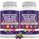 Resveratrol, Berberine, Grape Seed Extract, Quercetin, Polyphenol Tambahan Perempuan dan Pria dengan Ekstrak Noni, N- Acetyl Cysteine, Ekstrak Acai - 2- Pack