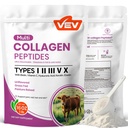 VEV Multi Collagen Peptides Powder, 16 oz (41 Servings) - Tipe I, II, III, V, X, Collagen Hydrolyzed Collagen, Acid Hyalon, Biotin, Vitamin C, Supports Skin, Unflashed, Dissoling Easisily