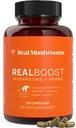 Jamur Real RealBoost Capsules - Cordyceps Mushroom, Panax Ginseng & Guayasa Extract - untuk Overall Wellness & Energy Support - Vegan, Non-GMO, No Fillers - 60 Count Mashroom Supplemen Blend