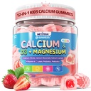 Anak-anak Calcium Gummies + D3 & Magnesium untuk 4 +, dengan Kalsium Citrat Kalsium Gluconate, Kalsium Lactate, Progories & Pregories for Children Bone Health, Dukungan Otot, Kesehatan Digetical, Sugar Free 60Cts