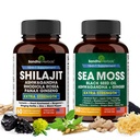Shilajit Sea Moss Ashwagandha Combo Bundle - Black Seed Oil, Turmeric, Rhodiola Rosea, Panax, Ginseng Suplemen 124; 120 Capsules, Lebih baik dari Gummies, Resin 124; Seamoss untuk Pria & Perempuan