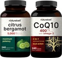 NatureBell CoQ10 400mg Capsules with Omega 3 Fatty Acids & Citrus Bergamot Vegsules Capsules 5.000 mg Equivalen Bundle Pack = Stable High Absorpsi Formud 124; Tingkat Antioksidant Tinggi