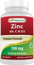 Terbaik Zinc 100 mg dengan Vitamin C & D3 180 Tablet Gluten Bebas dan Bukan-GMO