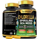 Chlorella Tambahan untuk Pria dan Wanita - 7in1 Formula dengan Spirulina, Laut Moss, Chlorofil, Gotu Kola, Boswellia & Bacopa - Dukungan Imune - Rich in Nutrient, Vitamin - 120 Capsules