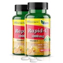 Amerika Medis & Science Rapid-C 1000mg Vitamin C Tambahan (2 Paket 100 Tablet) Energi Booster, Dukungan Sistem Ammune Harian, Antioksidant 14; Vegan, Non-GMO Berlapisan Achibic Acid untuk Pria & Perempuan