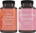 Reveage Ultra Collagen Booster & Keratin Hair Booster - Features Dermaval, Biotin & Resveratrol - Dukung Rambut & Skin - 90 Ultra Collagen Capsules, 60 Keratin Capsules