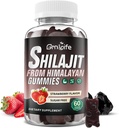 Gumi Shilajit untuk Pria & Perempuan, 1000MG Shilajit Tambahan dengan 85 + Trace Minetrace & Fulvic Acid for Energy, Imunity, Sugar- Free, Strawberry-60 Count