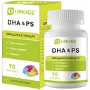OMOGS Algae DHA - 600 mg Omega- 3 DHA Softgels, dengan Phoshatidyserine & Walnut Oil, Menyediakan Fungsi Otak Sehat, Vision & Memory, Gluten Free, NON-GMO Vegan Algae Oil, 90 Softgels