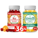 Lunakai Vitamin D3 dan Vitamin B12 Gummies Bundle - Imunitas, Bone dan Mood Dukung VIT D3 2000IU Suplemen - 3000mcg Methylcobalamin High Absorpsi Energi Gummy