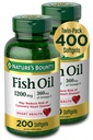 Nature 's Bounty Fish Oil, Dietary Suplemen dengan 360mg Omegaga- 3, Support Heart Health, 1200mg, 200 Softgels (Paket 2)