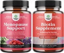 Bundle of Herbal Menopause Suplement for Women and 10000 mcg Pure Biotin Pills for Women & Men - Perfect for Estrogen Balance - Stop Hair Loss Thinning Natural Supplemen