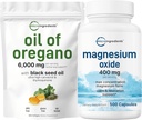 Micro Ingredians Oil dari Oregano Softges 6000 mg Per Serving & Magnesium Oxide 400mg Bundle Bundle Peko 124; 4X Kekuatan Carvacrol & Thymoquinon 124; Form Elemental Konsentration Max