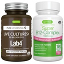 Live Cultures + Produksi Lab4 + Super B12-Complex, Vegan Bundle, 25 Milyar CFU Lacvoillus Acigherilus dan Bifidobacterium + High Absorpsi Abligual B12, oleh Igennus