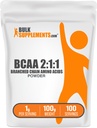 BulkSuplements.com BCAA 2: 1: 1 Powder - Branched Chain Acids, BCAAs Amino Acids Powder - Unflamited & Gluten Free, 1g per Serving, 100g (3.5 oz) (Paket 1)