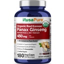 NusaPure Red Panax Ginseng 20: 1 Ekstrak, 450 mg Equivalen dengan 9.000 mg 180 Vevgie Caps (USDA Organik, Non- GMO, Vegan, Vegetarian, Bioperin)