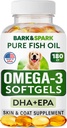BARK & SPARK Omega 3 for Dogs - 180 Fish Oil Softgels for Dog Shedding, Skin Allergy, Itch Relief, Hot Spots Treatment - Gabungan Kesehatan - Skin and Coat Suplemen - EPA & DHA Fatty Accids - Salmon Oil