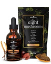 KITI Green 8 Jamur Powder & Liquid Extract Bundle - Kompleks Suplemen Jamur untuk Fokus & Energi - Singa Mane, Chaga, Cordyceps, Turkey Tail, Reishi, Shiitake, Maitake - 4 oz, 2 fl oz