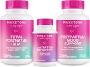 Pink Stork New Mom Necessiities Bundle: Docnatal Vitamin with DHA and Folic Acid, Lactation Probiotic for Brest Milk Suppply + Imune Dupport, Postpartum Mood + Hormone Dukung, Postpartum Estinals