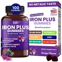 Suplemen Kebutuhan Besi bagi Perempuan, Pria dan Anak-Anak - Dukungan Darah Kesehatan & Energi Untuk Ketangkasan Besi, Anemia, Tidak Setelah Serba Grap- Baru 100 Gummi (50 Hari Suppply)