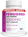 Breasting Fenugreek Capsules with Fennel for Lactation, 2300mg Per Capsule, 120 Count, Fenogreek Pills Non-GMO, Gluten Free Fenugreek Seeds Suplemen, Fenogreco Capsulas