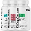 Masa muda & Tonic 15 Hari Colon Cleanse Digetical Enzymes dengan Pra & Progories 124; untuk Ditraffic, Belly Bloat, Breakdown Food, Gut Health and Regularitas, 150 Pil Perempuan & Pria