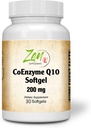Suplemen Zen CoEnzyme Q10 200mg - Coq 10 di Vitamin E Oil - Antioksidant Dukungan, Kesehatan Hati, Energi, Kolesterol Sehat - Non-GMO & Gluten Bebas 30- Softgel
