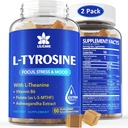L Tyrosine Gummies 1100mg Mood Dukung Blend, with Ashwagandha, L-Theanine, Vitamin B Complex B6, Folate (Vitamin B9), Focus & Memory, Cognition & Brain Fungsi, Energi Boost, Stress Dukungan, 2Pc / 120ct