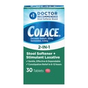 Colace 2-In-1 Spool Softtener & Stimulant Laxative Tablets, Gentle Constipation Relief di 6-12 Hours, 30 Count