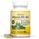 Vegan Vitalitas D3 K2 4000IU (100mcg) dengan Coconut Oil, 100% Tanaman berbasis Vegan Vitamin D untuk Vegan dan Vegetarian - 60 Kapsul
