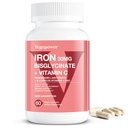 Tambahan Bisglycinate Besi untuk Perempuan & Pria - 30mg Pil Besi dengan Vitamin C, B12, Acid Folic - Melengkapi Besi untuk Anemia, Darah Kesehatan - Absorpsi Tinggi, Gluten- Bebas, Non-GMO - 60 Vegan Caps