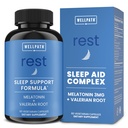 Wellpath Rest Valerian Root Sleep Aid untuk Orang Dewasa dengan Melontinin & L-Theanine 124; Pil Tidur Alam & Herbal dengan Ekstra Kekuatan 124; 145-HTP, Lemon Balm, Chamomile, 60 Ct