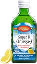 Carlson - Super D Omega-3, Wild- Caught Norgian Cod Liver Oil, 2000 IU (50 mcg) Vitamin D3, 1100 mg Omega-3s, Sumpably Diurinced Nordic Fish Oil Liquid, Lemon, 250 ml