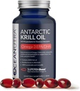Wild Caught Antarctic Krill Oil 500mg Softgels, Superbaost Omega 3 Suplement, EPA & DHA, Astaxanthin, Choline, 56% Phospholipids, Sustaminable, No Fish Oil, Vanilla Flavor (Supply 60 Hari)