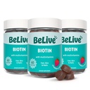 BeLive Biotin Gummies - Skin, Nails & Hair Vitamin with A, C, D, E, B12, Zinc, Folate & Inositol, Biotin Suplemen Anti- Aging, Energy & Collagen Boost, Multivitamin Gummies - Strawberry 128-3