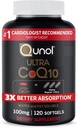 Qunol CoQ10 100mg Softgels, Qunul Ultra CoQ10 100mg, 3x Better Absorpsi, Antioksidant for Heart Health & Energy Produksi, Koenzim Q10 Vitamin dan Suplemen, 120 Count (Paket 24)