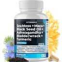 Laut Moss Maca Minyak Benih Hitam Ashwagandha Bladdercrack Turmeric - Manuka Honey, Elderberry, Vitamin C & D3, Dandelion & Black Pepper - Non-GMO - Vegan - Made in USA - 60ct