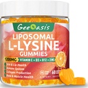Lipomal L-lysine Gummies 1200mg, Lysine Chewable Suplement with Vitamin C, D3, B12 & Zinc for Dewats & Kid, Ammune & Collagen Dukung, Lips & Skin Health, Vegan, Natural Fruit Flavor, 60CT