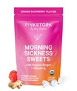 Pink Stork Morning Sickness Sweets, Organic Raspberry Ginger Candy dengan Vitamin B6, Dukungan untuk Motion Sickness, Prenatal Heartburn - Pregnancy Harus Haves - 30 Wrapped Drops