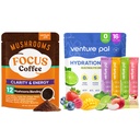 Venture Pal Mushroom Coffee & Electrolyte Powder Bundle: 12 in 1 Coffee with Ashwagandha for Focus & Imunity + Sugary- Free Electrolite Packets with 5 Vitamin & 7 Electrolytes - 40 Servings & 16 Stick