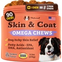 Natural Dog Company Skin & Coat Supplement for Dogs - Omega 3 Salmon Oil, Biotin & Vitamin E Support Shiny Coat, Healthy Skin & Normal Shedding, Promotes Comfort dari Occasional Itch, 90 Count