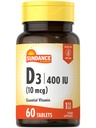 Sundance Vitamin D3 400 IU (10 mcg) adalah 124; 60 tablet Vegetarian: 124; Suplemen Vitamin Estivenamin; 124; Vegetarian, Non- GMO, dan Gluten Free Formula