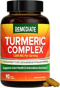 Turmeric Curcumin, 1200 mg Turmeric Root Extract & powder, Standardied to 95% Curcuminoid, Potensi Gabungan Dukungan Kesehatan, Enhanced Absorpsi dengan Black Pepper, 90 Vegan Caps