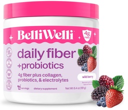 Belli Welli Fiber Supplement for Women & Men - Premium Daily Fiber Powder from Organic Acacia with Added Collagen, Electrolite & Program- No Bloat, Constipation & Gut Health Support (Wild Berry)