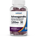 Nutricost Ashwagandha Gummies 1200mg Equivalen Per Serving (Mixed Berry Flavor), 60 Gummies, 30 Servis