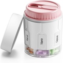 Daviky Pill Bottle Organizer, Penyelenggara Tambahan dengan 7 Kompartemen Besar, Kotak Pill Dispenser Round dengan Two Lids Fans Pink