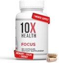 10X Fokus Kesehatan Rhodiola Rosea - Suplemen Otak untuk Memori dan Fokus - 60 Capsules Suplemen Fokus, Tambahan Ingatan untuk Kesehatan Otak dengan Ginkgo Biloba, Huperzine A - Ginkgo Bisules Capsules