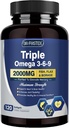 Triple Omega 3-6-9 Fish Oil 2000mg with Vitamin E - EPA & DHA Fatty Acids Support - Suar, Brain, Eye, Skin & Imune Health - termasuk Flaxseed & Borage, NON-GMO, 120 Softgels