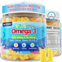 Anak-anak Omega 3 Gummies + Calcium 400mg + Vitamin D3 + C, Omega-3 DHA & EPA Suplemen - Tidak ada Burps Fish, No Sugar - Anak-anak & Teens Omlagia 3 + Multivitamin Gummy untuk Bones Kuat, Brain, Imune, Eye, 60Cts