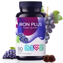 LiVS Iron Suplement for Women & Men with Vitamin C, A, B3, B5, B6, B12, Biotin, Zinc & Folate 124; Non-GMO, Gluten Free Chewable Suppplemen sebagai Gummy for Energy Boost & Anemia Dukungan - - 90 Cacah